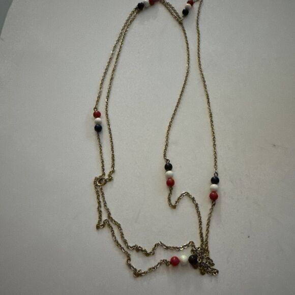 Vintage Estate Long Gold Tone Red White And Blue Chain 56 Inches Xtra Long - Picture 5 of 9